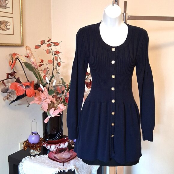 NWT Woman's Navy Blue Cardigan Knit Lightweight Ladies Sweater Outerwear - Picture 2 of 9